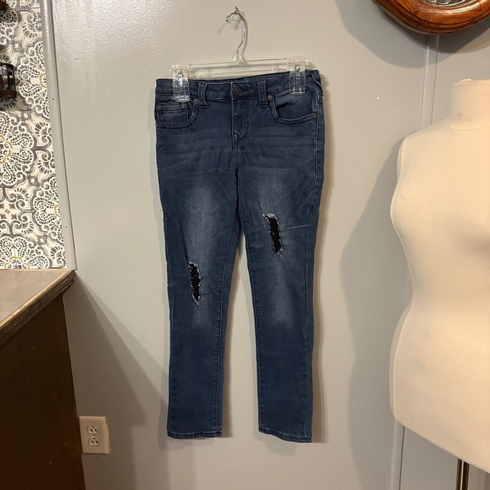True Religion Distressed Jeans Ripped Knee Stretch Denim Blue (Girls‎ 14)